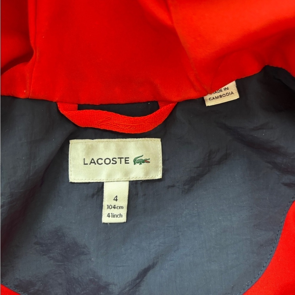 Lacoste crocodile embroidery hooded taffeta jacket 4t - Picture 6 of 6